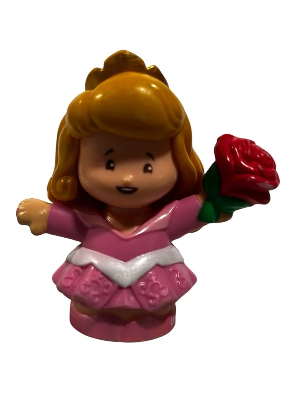 Fisher Price Little People Disney Princess Aurora Red Flowers toy neck Red Rose